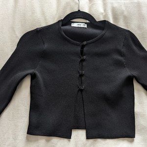 MANGO Cropped Ribbed Black Cardigan